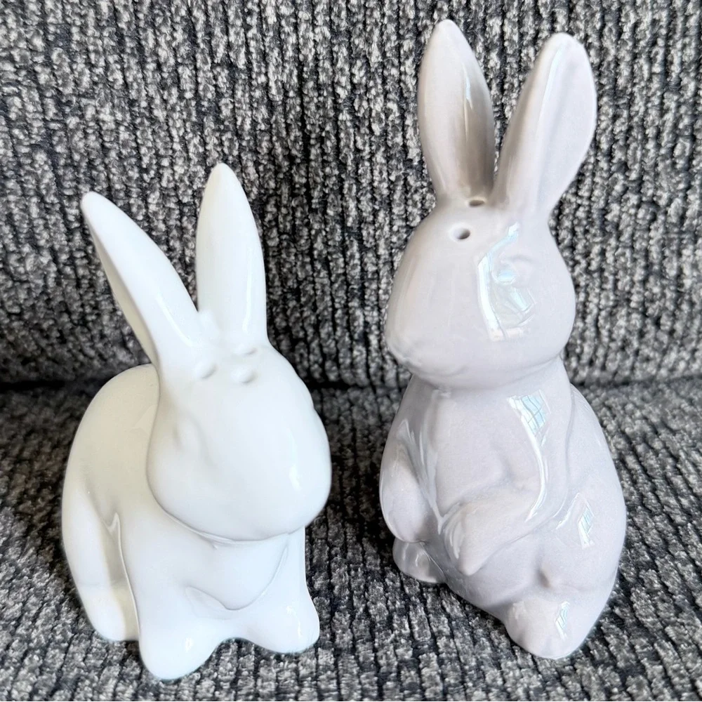 Target Ceramic Bunny White and Gray Salt Shakers